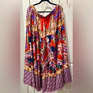 Anthropologie Cupio Floral Maxi Skirt Elastic Stretch Waist Silky Lightweight XL